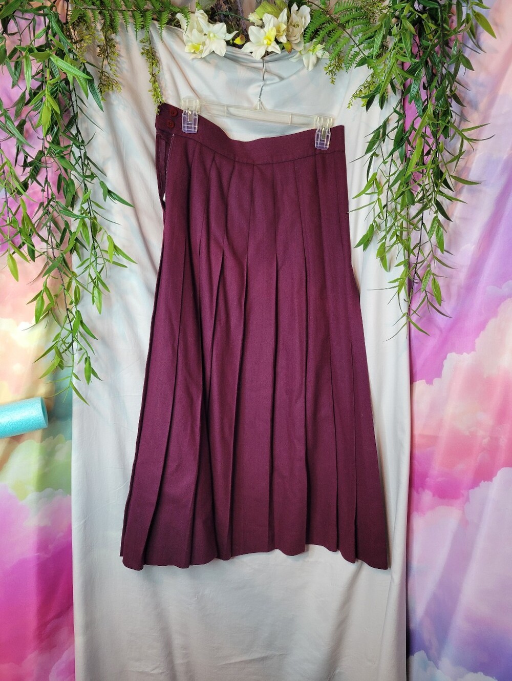Vinatge Burgundy Red Pleated Midi Skirt